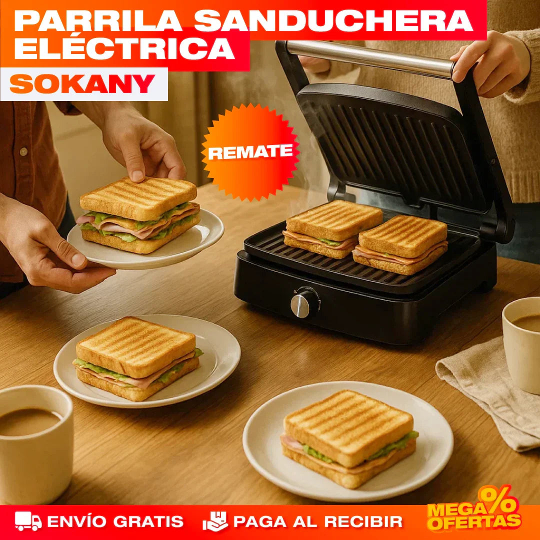 Parrilla Sanduchera Eléctrica Sokany