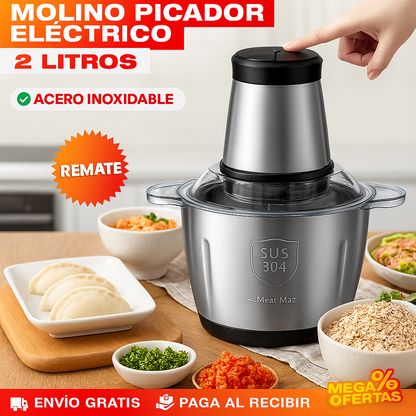 Molino Picador Eléctrico Acero Inoxidable 2 Litros – Tamaño Grande