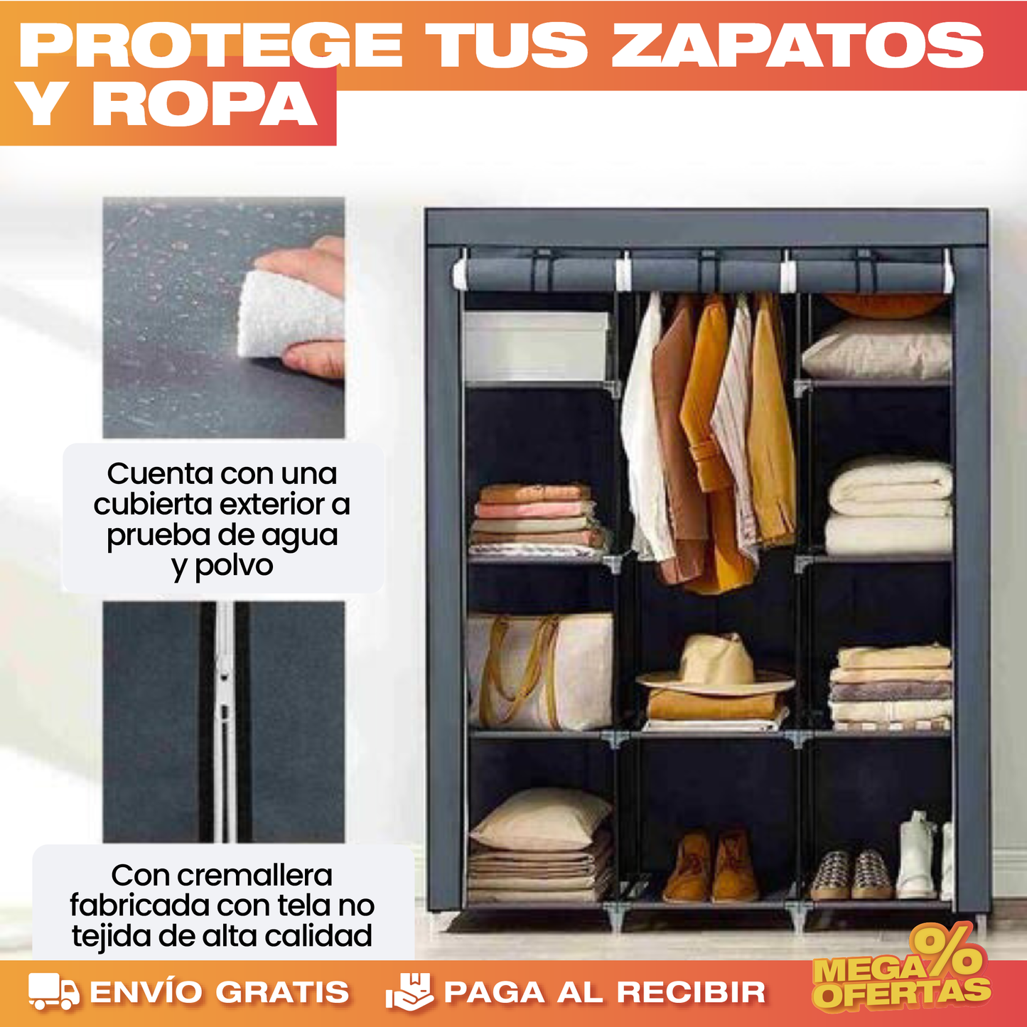 Closet Portátil de 3 Compartimientos – Tamaño Grande