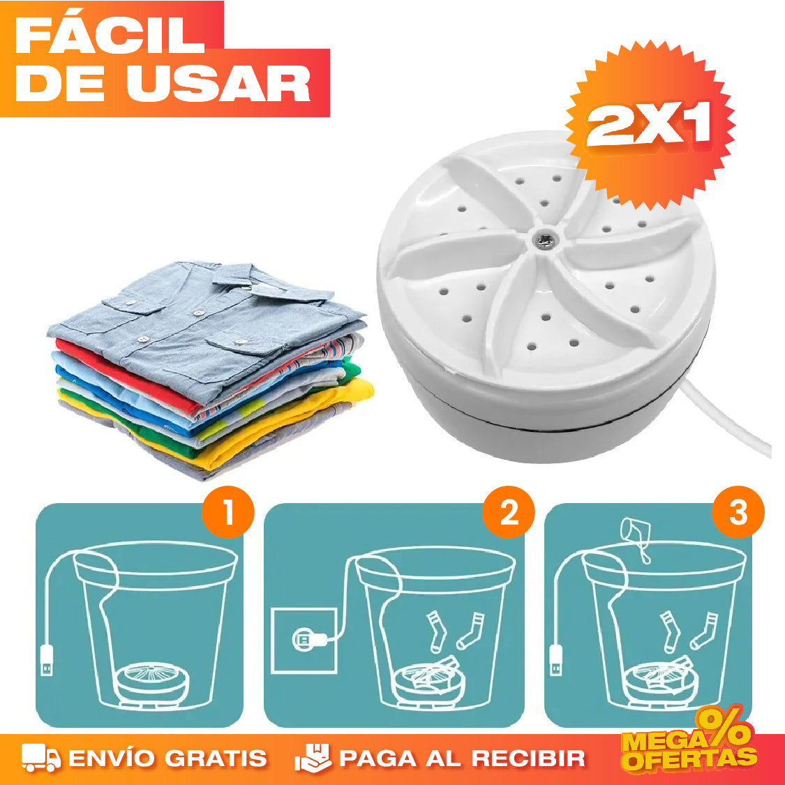 Mini Lavadora Portátil Ultra Rápida – Promo 2x1