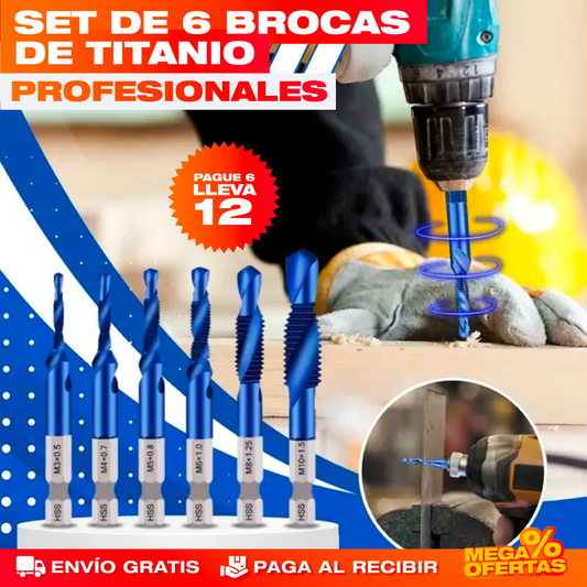 Brocas de Titanio Profesionales 3 en 1 – Set 6 Piezas Promo 2x1